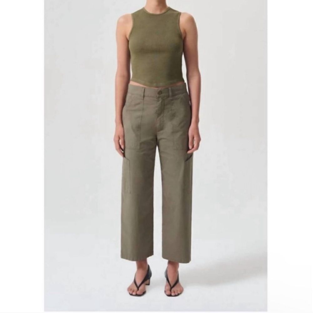 AGOLDE Daria Wide-Leg Crop Utility Cargo Pant - Khaki Green